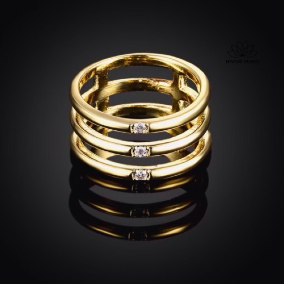 Layered Trendy Gold Plated Brass & Zirconia Ring - Picture 3 of 4